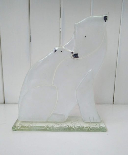 fused glass polar bear and cub