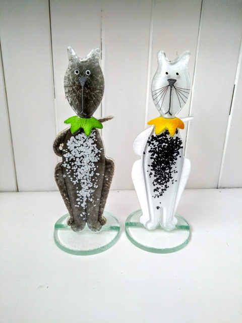 fused glass cats